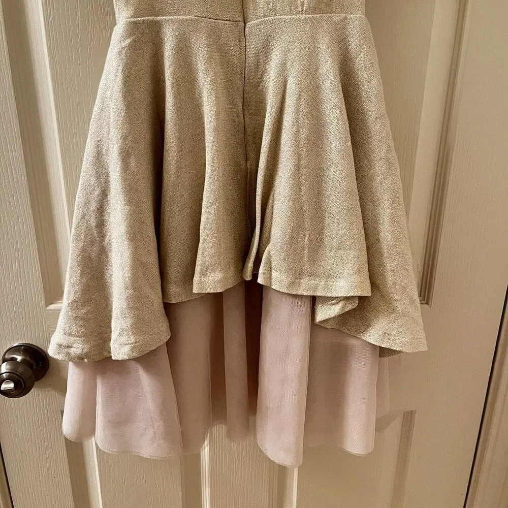 Joyfolie Roselyn Petticoat Dress in Gold Tulle Hi-Low Mia Joy Girls Size 5